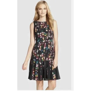 Adrianna Pappell Fractured Floral Print Dress Fit and Flare Size 4 wedding guest